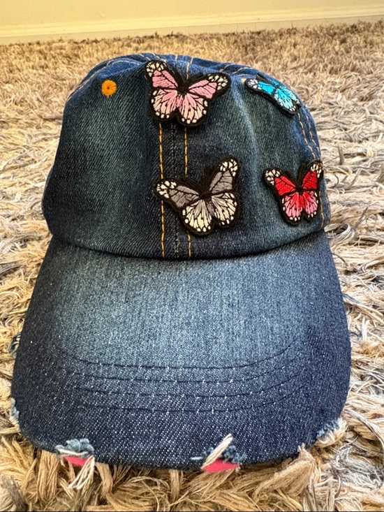 Natasha Denim Baseball Cap with Multicolor Butterfly Patches 100% Cotton main image 4